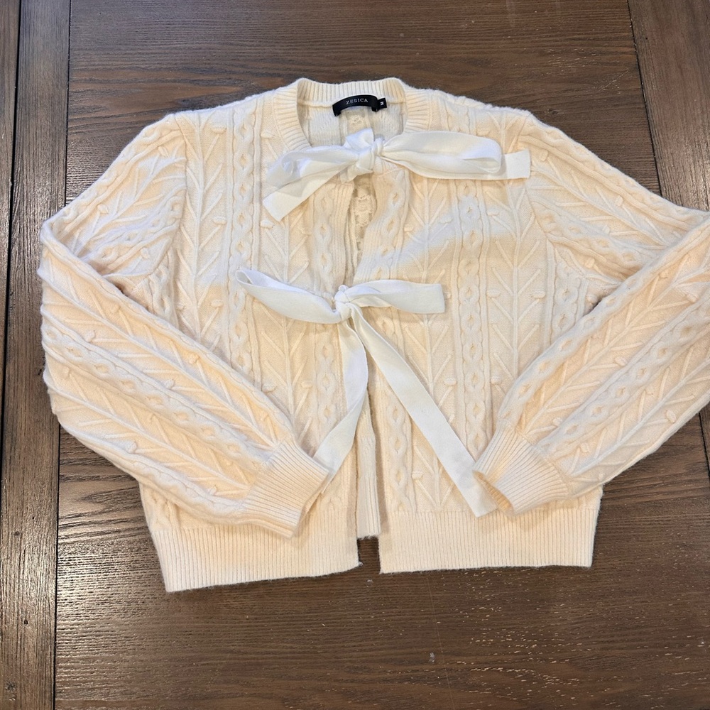 ZESICA Women's Cardigan Sweaters Fall Winter Long Sleeve Tie Front Cable Knit